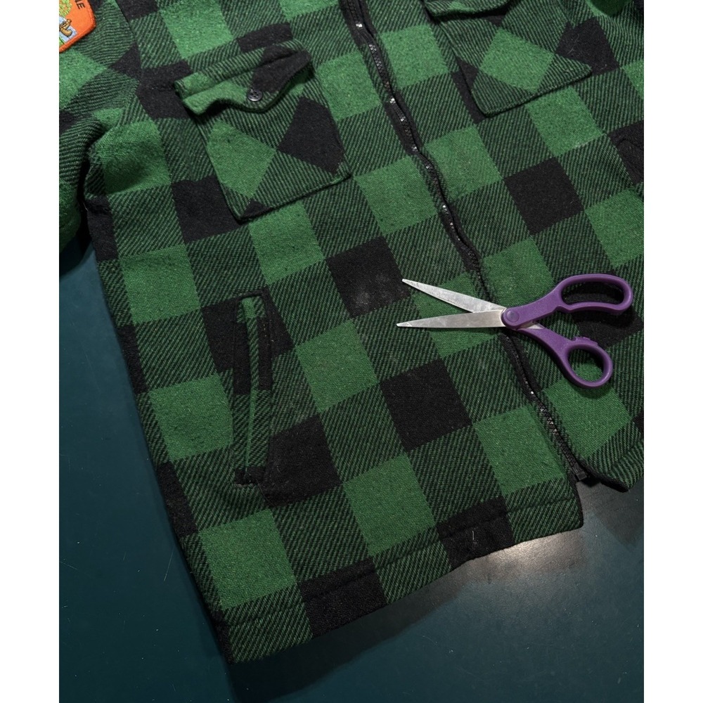 Vtg 70s Woolrich Mackinaw Jacket Green Buffalo Plaid North Maine Woods Patch L - Picture 8 of 16